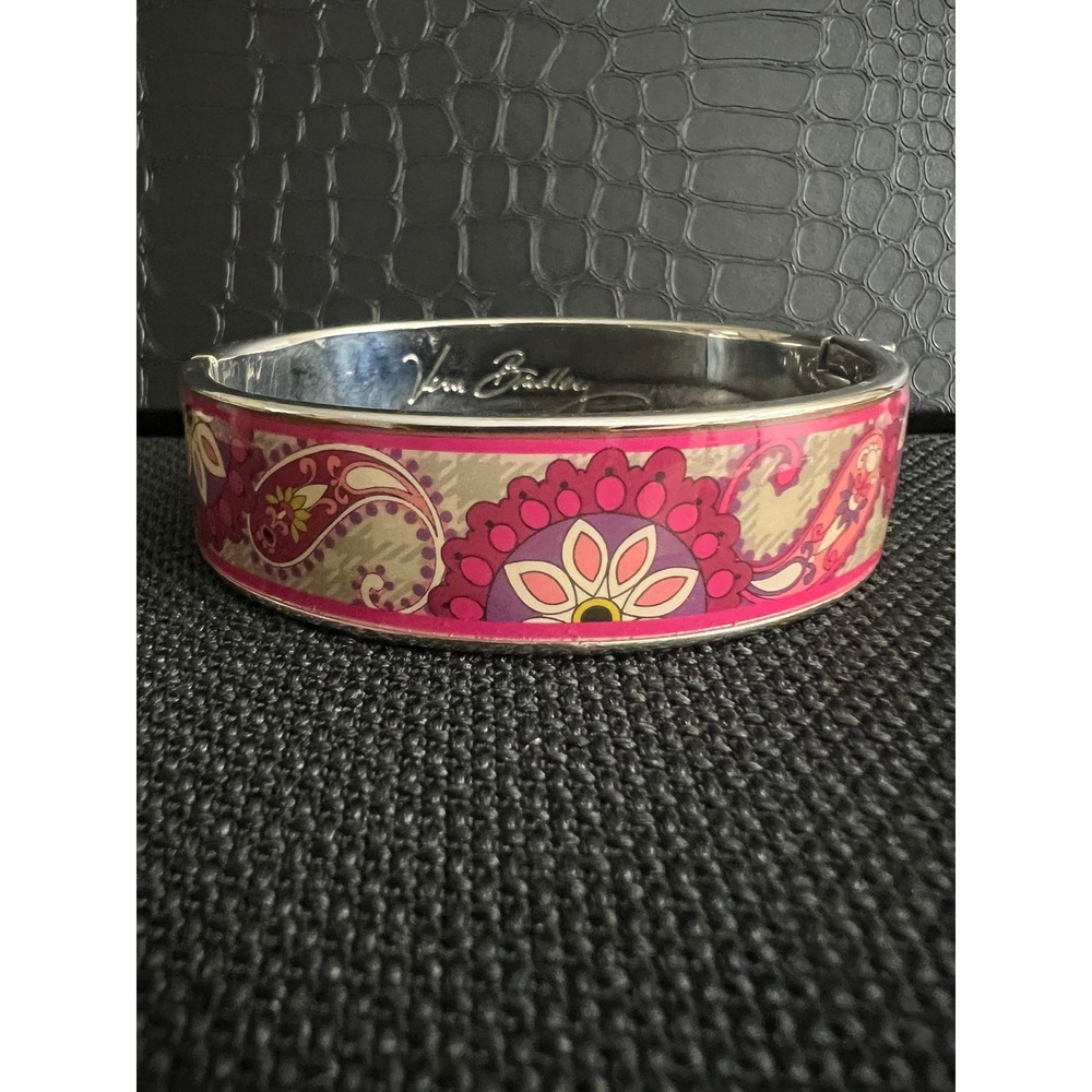 Vera Bradley Pink Paisley Enamel Hinge Bangle Bracelet Size M Maximalist